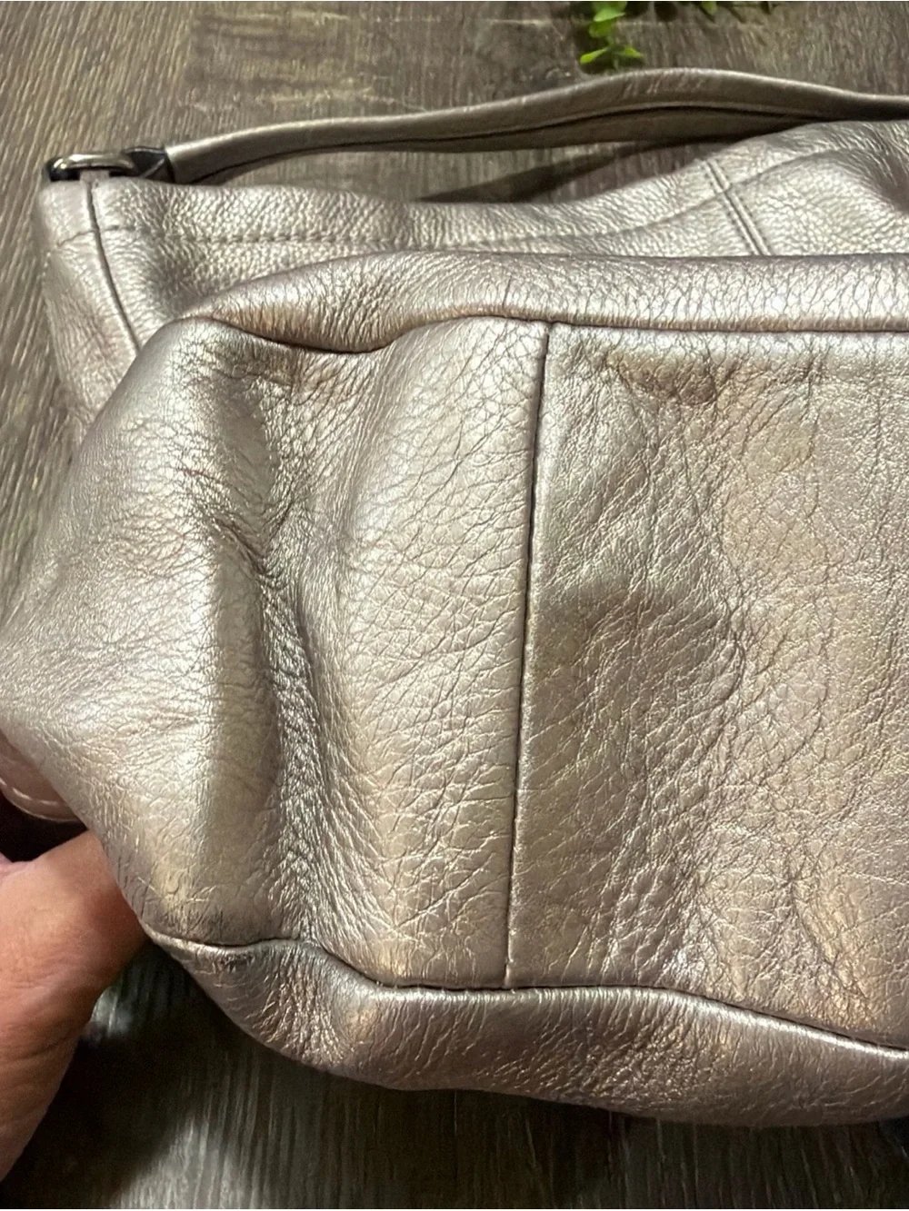 COACH F23293 Park Pebble Leather Hobo Shoulder Hand Bag Zip Metallic Platinum